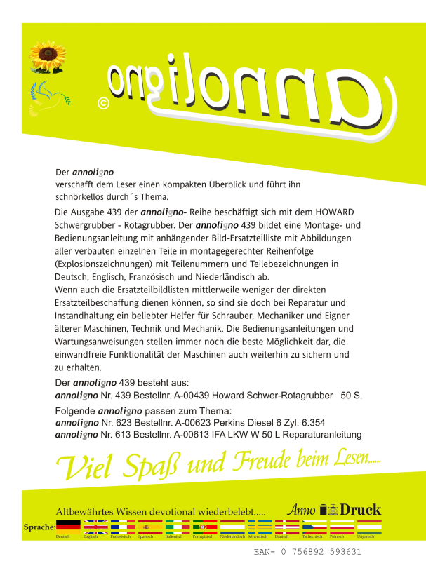 HOWARD Schwergrubber – Rotagrubber Montageanleitung &  Bild Bedienungsanleitung & Wartungsanleitung & Bild- Ersatzteilliste & Explosionszeichnungen - annoligno 439